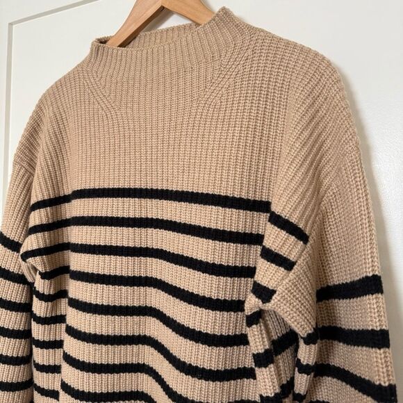 Rails Claudia Camel Ebony Stripe Sweater Womens Sz S Oversized Knit Mock Neck - Picture 2 of 13